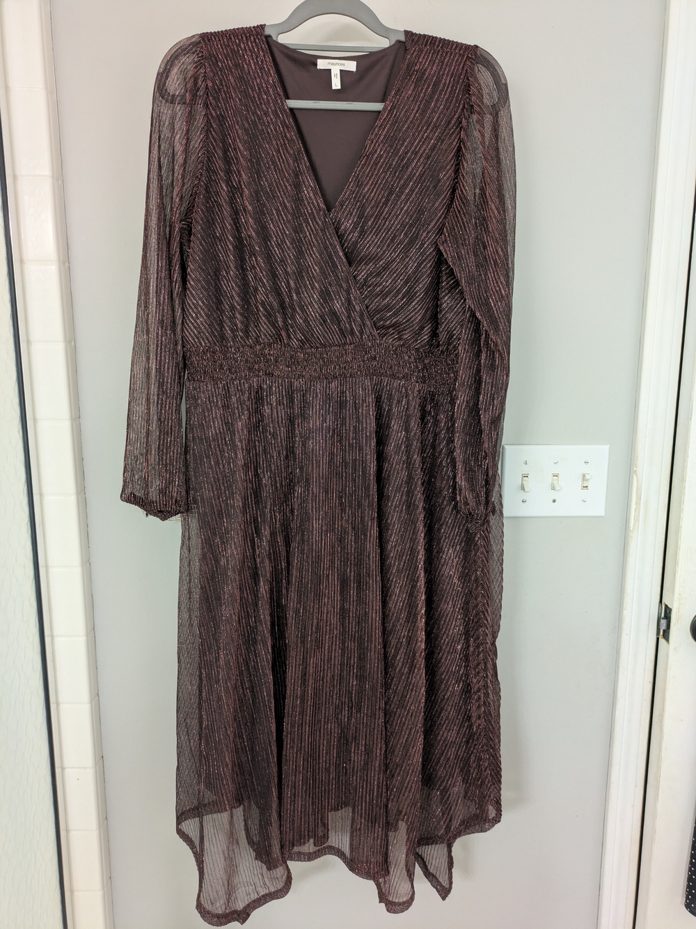 Metallic Rose Gold Long Sleeve Wrap Midi Dress